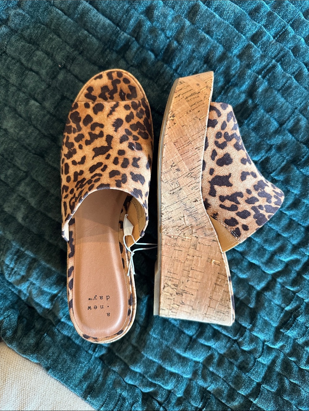 a new day Leopard Print Cork Platform Mule Slides - Tan & Black